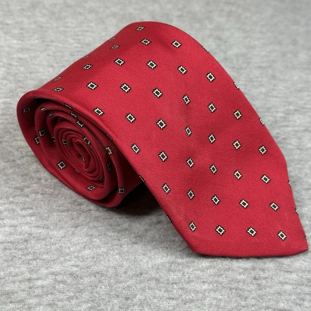 Vintage‎ Brooks Brothers Red Silk Geometric Tie Made in USA All Silk Necktie